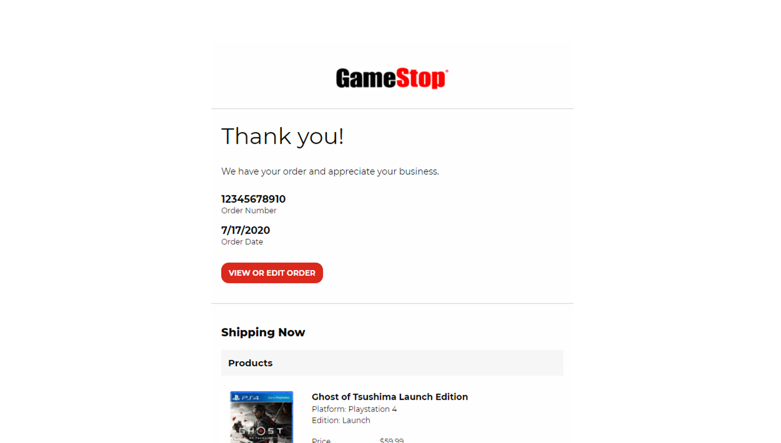 Gamestop receipt email