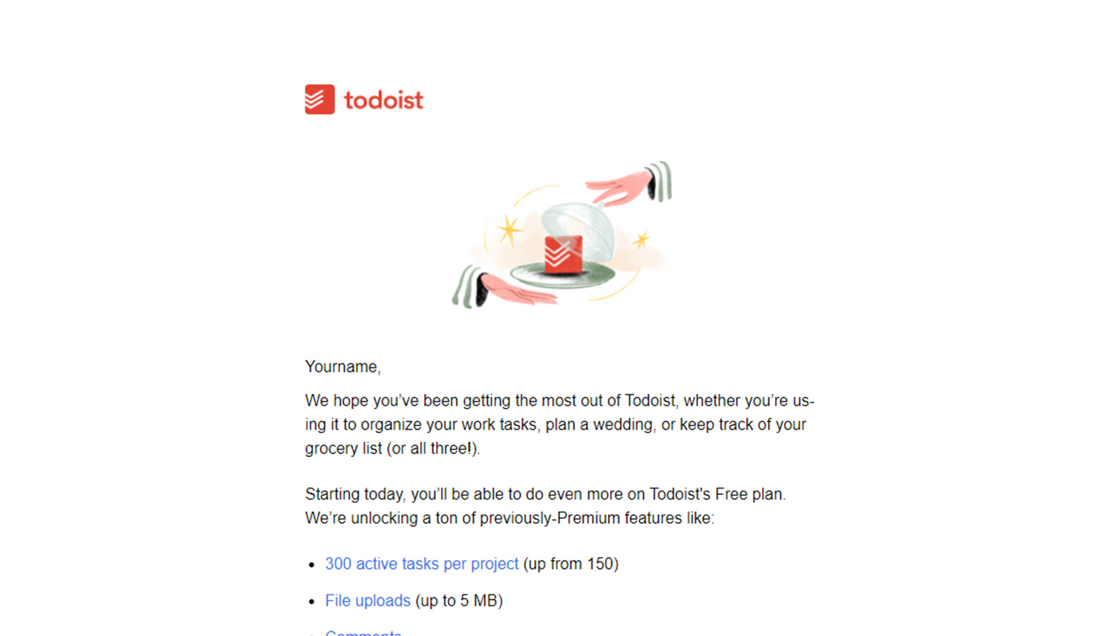 Todoist newletter email